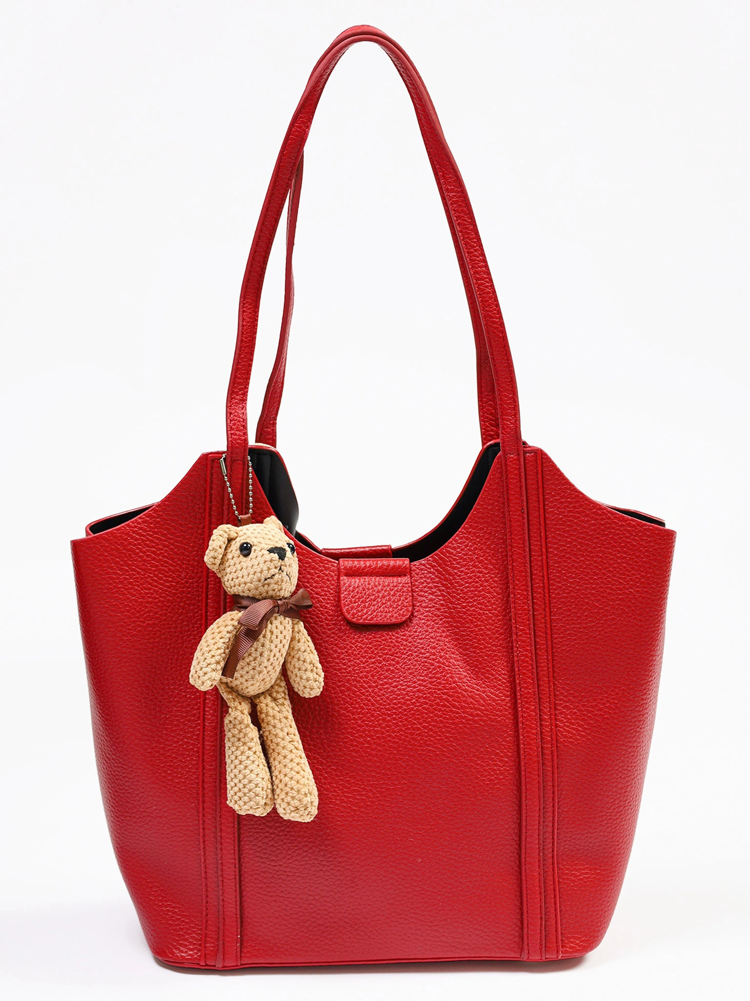 Сумка-тоут с плоскими ручками с брелком-медвежонок в ассортименте